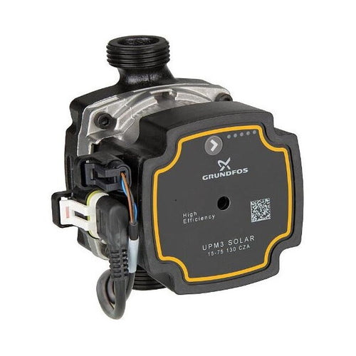 Grundfos UPM3 Solar 15-75 130 Solar-Umwälzpumpe mit Kabel, Graugussgehäuse, Produktansicht