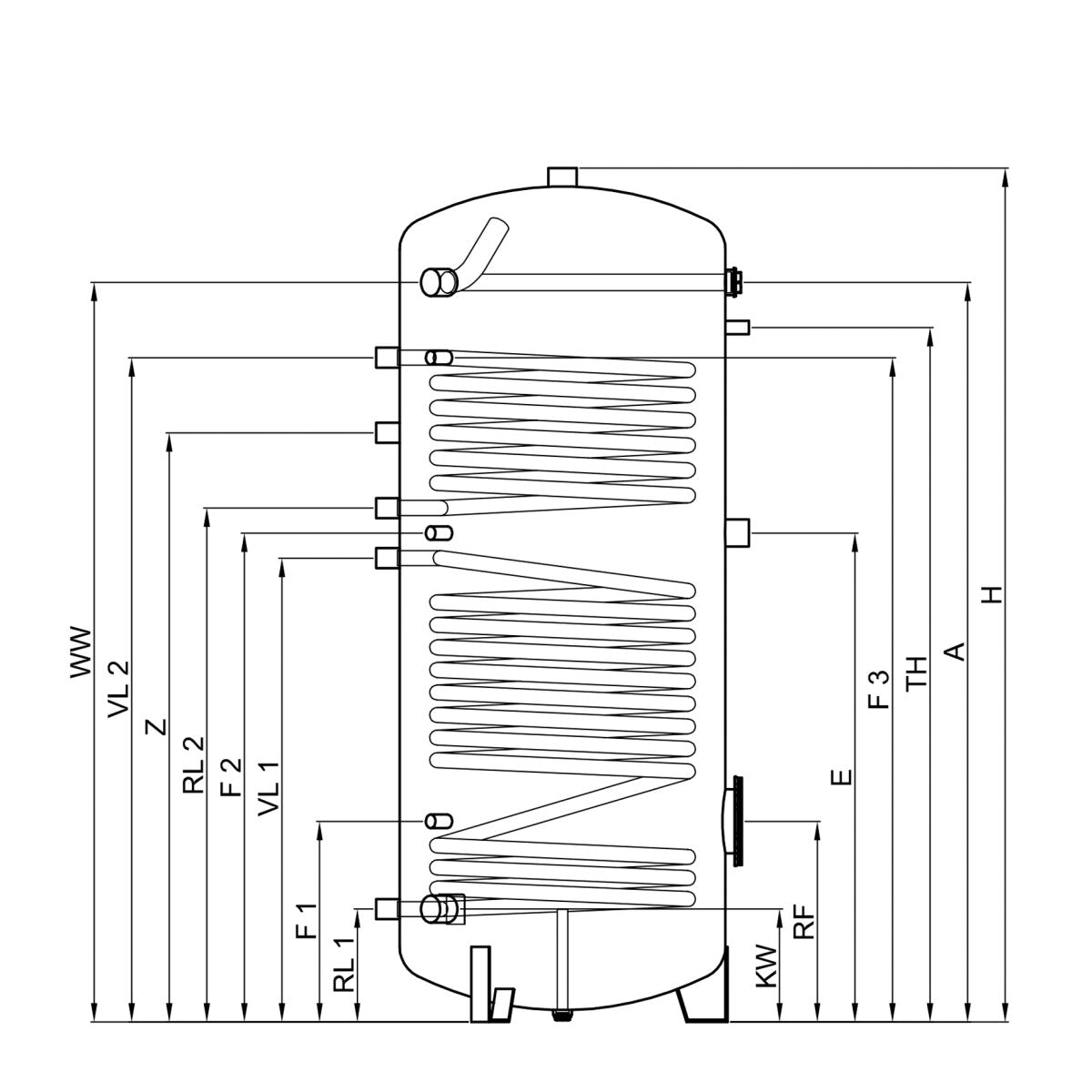 TWL emaillierter Solarspeicher SO mit 2 Glattrohr-Wärmetauschern, 200 bis 2.000 l, Ansicht 3