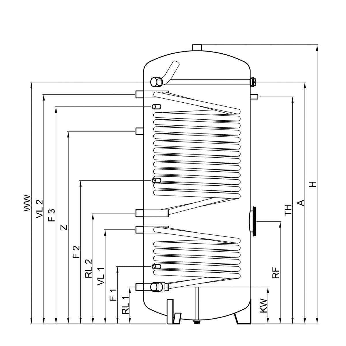 TWL heat pump DHW tank SWP2 with 2 smooth tube heat exchangers, 300 to 500 l, view 3