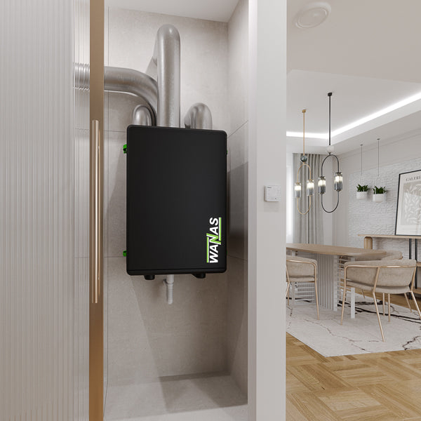 WANAS BLACK 200 V und 300 V Lüftungsgerät mit Wärmerückgewinnung, vertikale Anschlüsse, Ansicht 5