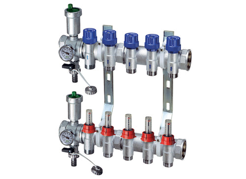 FAR Verteiler 3561 vormontiert mit Durchflussmessern, 1 Zoll, 3 bis 10 Heizkreise