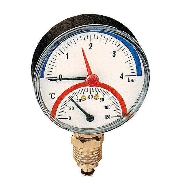 Caleffi Thermomanometer 1/2" mit Tauchhülse, Ø 80 mm, Produktansicht