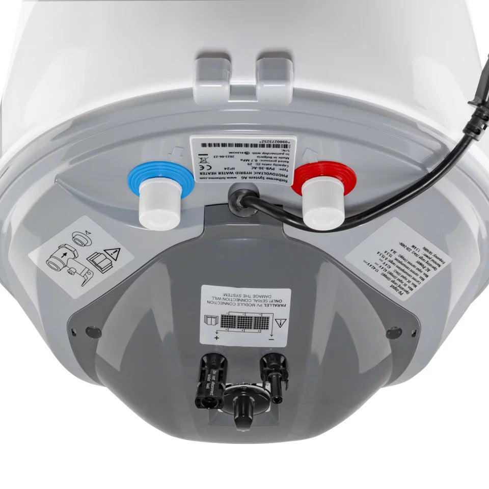 fothermo solar hybrid boiler with direct PV connection and 230 V backup heating, 30 l or 80 l