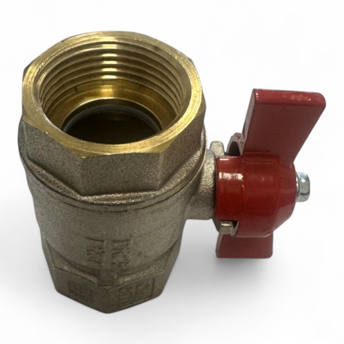 Westech Kugelhahn aus vernickeltem Messing, 1" IG x 1" IG, roter Flügelgriff, Ansicht 2