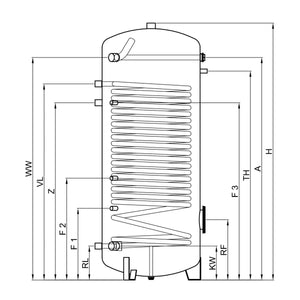TWL Wärmepumpenspeicher SWP mit 1 Glattrohr-Wärmetauscher, 150 bis 500 l, Ansicht 3